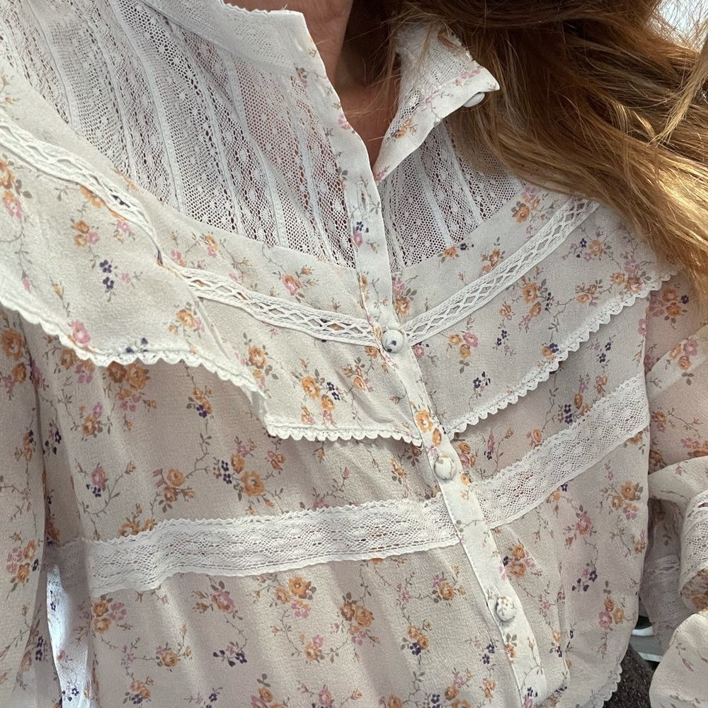 LoveShackFancy floral lace blouse